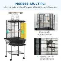 Gabbia per Pappagallini con 2 Posatoi e Scala ad Arco, in Acciaio, 62.5x62.5x156 cm, Grigia