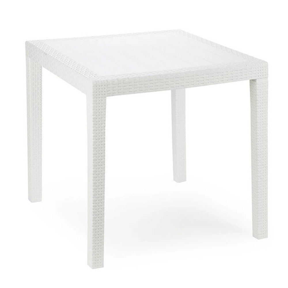 Trade Shop - Tavolo Tavolino Quadrato Effetto Finto Rattan Vimini Bianco 79x79x72cm Bar Casa 052000 -