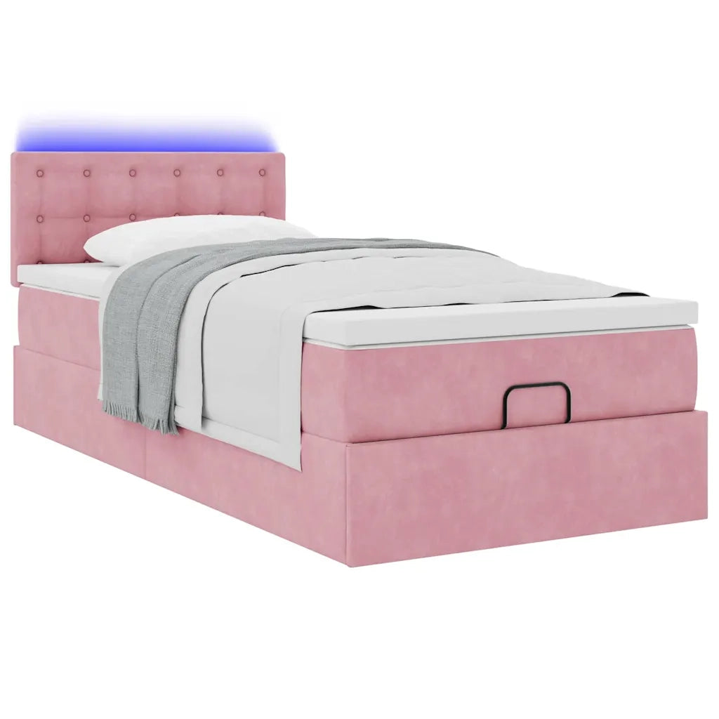 Struttura Letto Pouf con Materasso Rosa 90x190 cm in Velluto 3312739