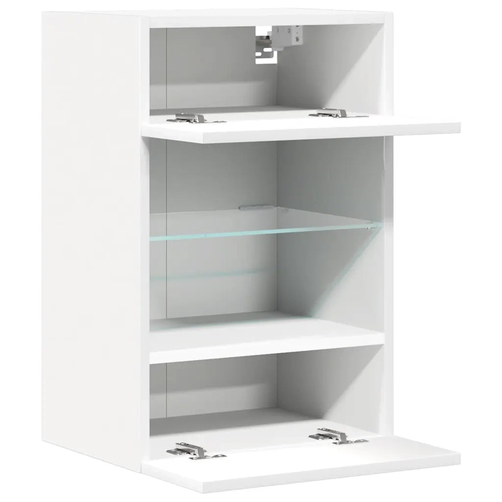 Mobili da parete con luci LED per TV 2pz | Armadietto TV | Mobile Porta TV Bianchi 40x30x60,5 cm