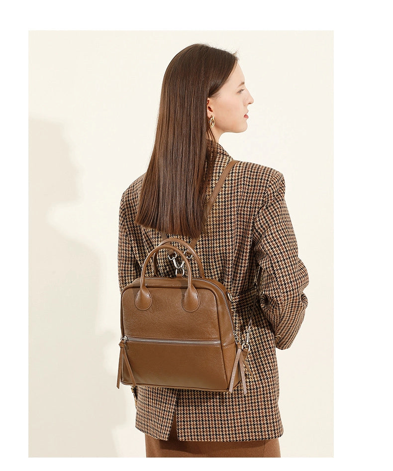 Borsa a tracolla da donna in vera pelle, modello tote o hobo, marrone.