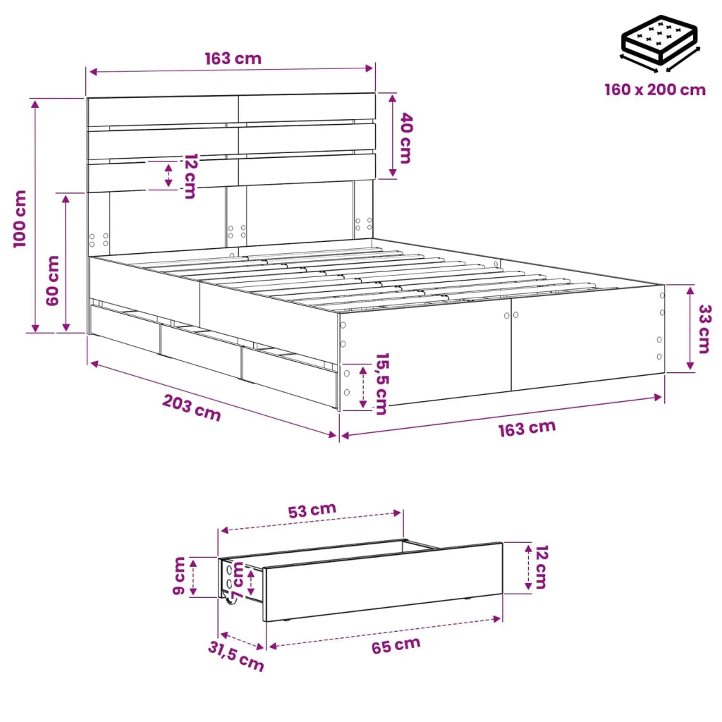 Bed Frame with Storage and Headboard Artisan Oak 160 x 200 cm 3445811