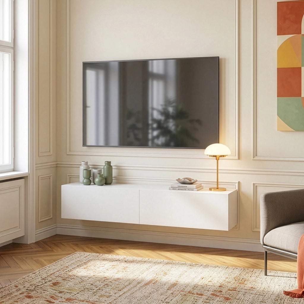Mobile Pensile Evaton Porta TV da Parete 160 x 32 x 30 cm - Bianco Opaco [en.casa]