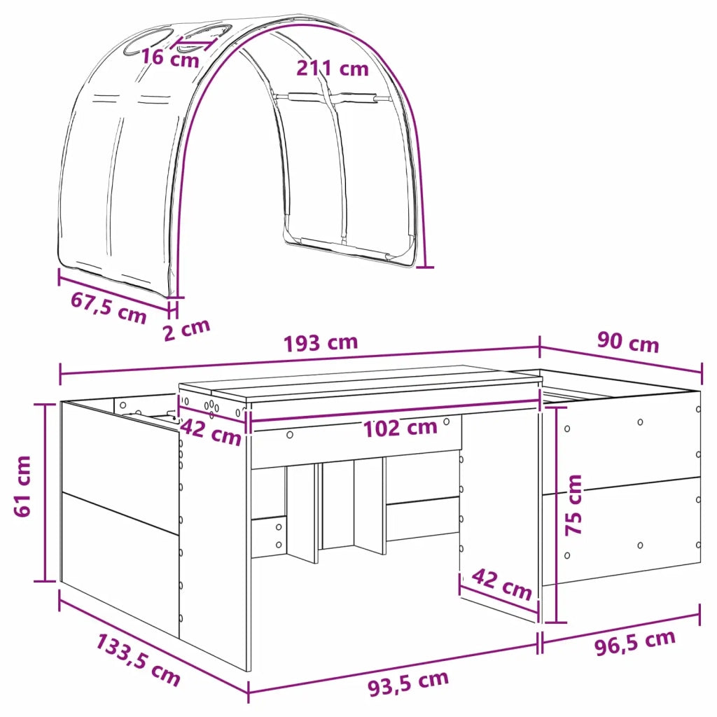 Letto alto per bambini con scrivania 3 pz Legno ingegnerizzato 3423689