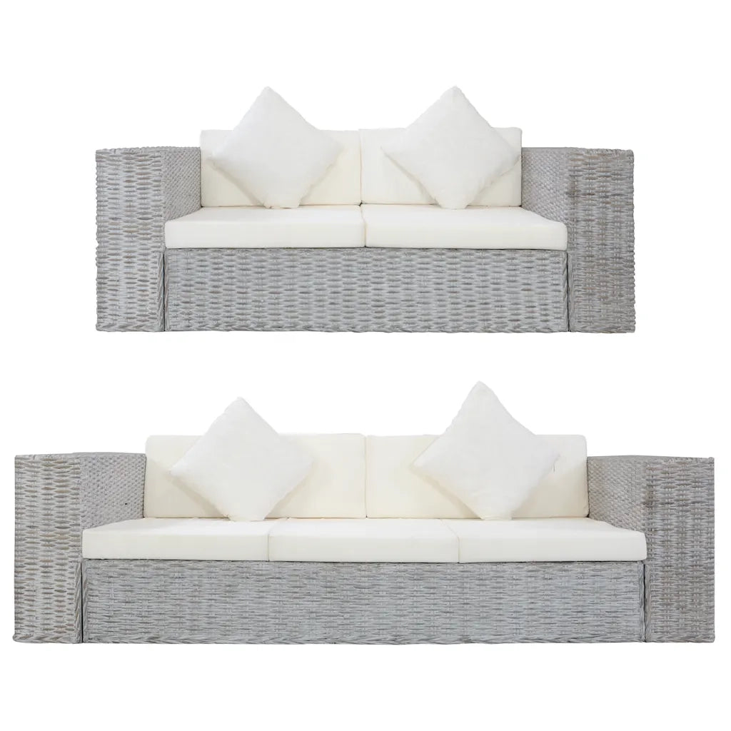 Set di Divani 2 pz con Cuscini Grigio in Rattan Naturale cod mxl 19131