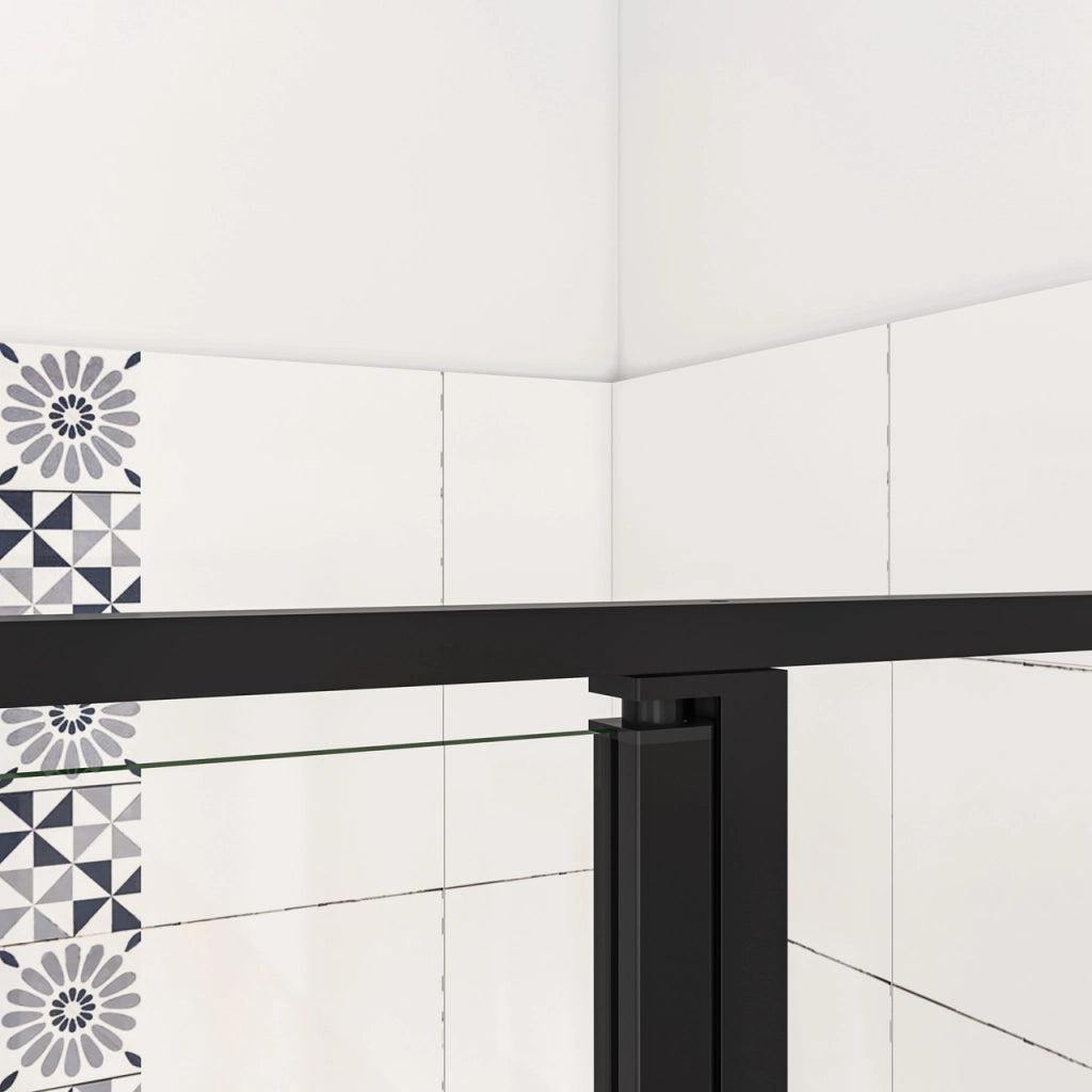 90x185 cm Box Doccia per Nicchia Porta Battente Verso Esterno in Vetro Temperato Trasparente Anticalcare 6 mm Profilo Nero Opaco