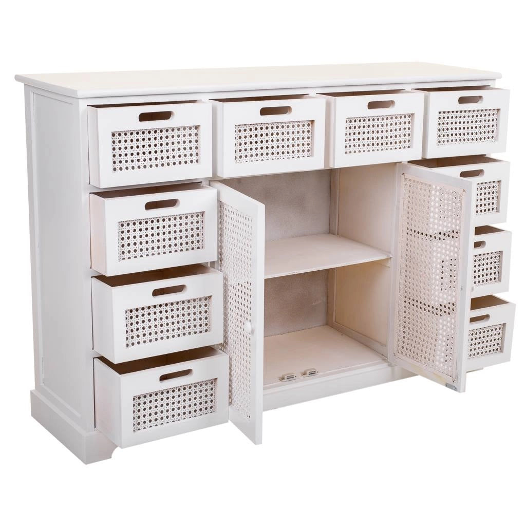 Credenza in legno e rete bianca 113x33x78,5h