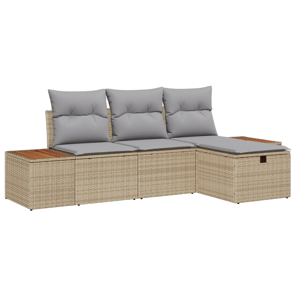 Set Divano da Giardino 4 Pezzi con Cuscini Beige in Rattan Polivalente