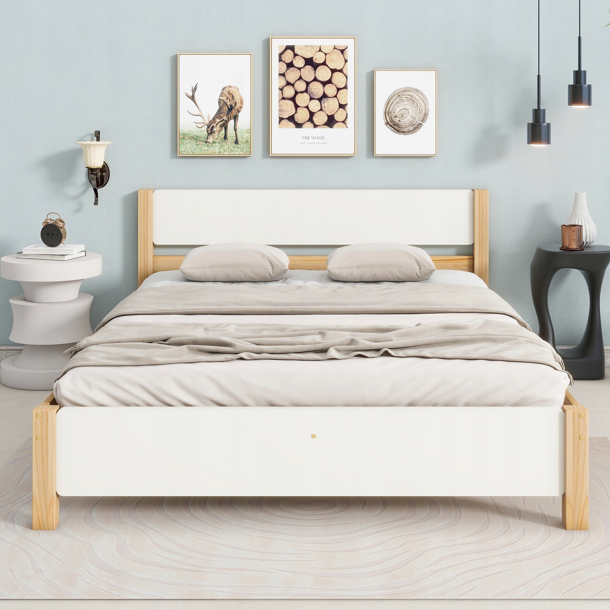 Letto matrimoniale con testiera - Xylo - 140x200 - Bianco+Legno