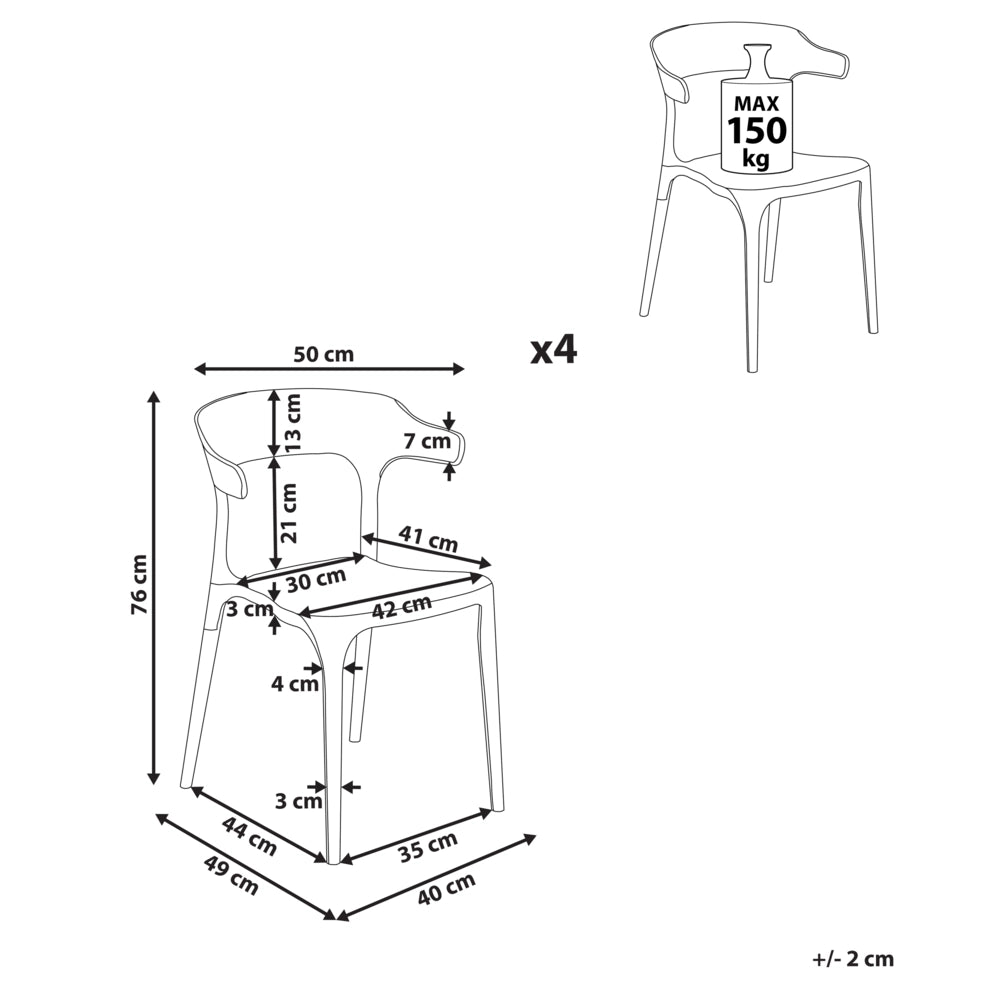 Set di 4 sedie da giardino viola in polipropilene leggero resistente alle intemperie in plastica per interni e per esterni moderno