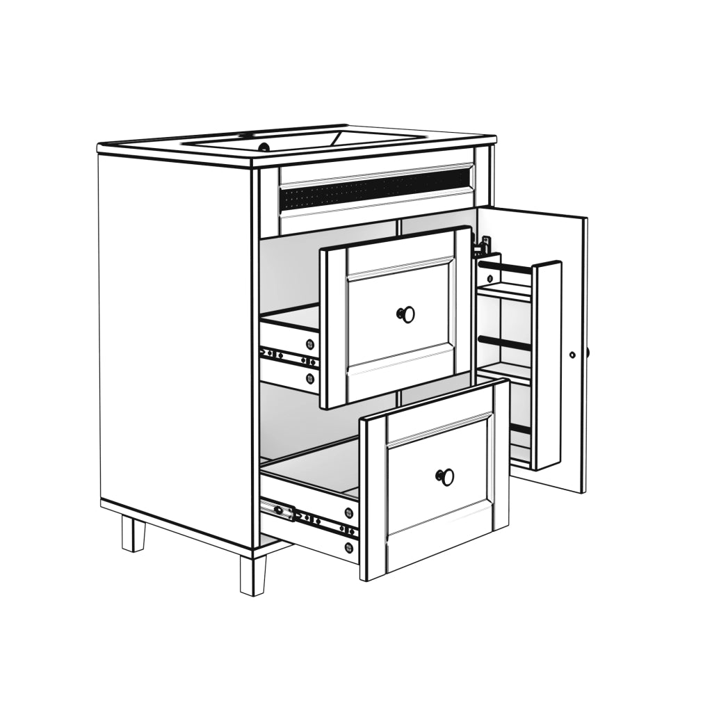 Mobile sottolavabo da bagno con lavabo in ceramica, 2 cassetti e ante, gambe in legno, nero 76 × 46 × 86,5 cm