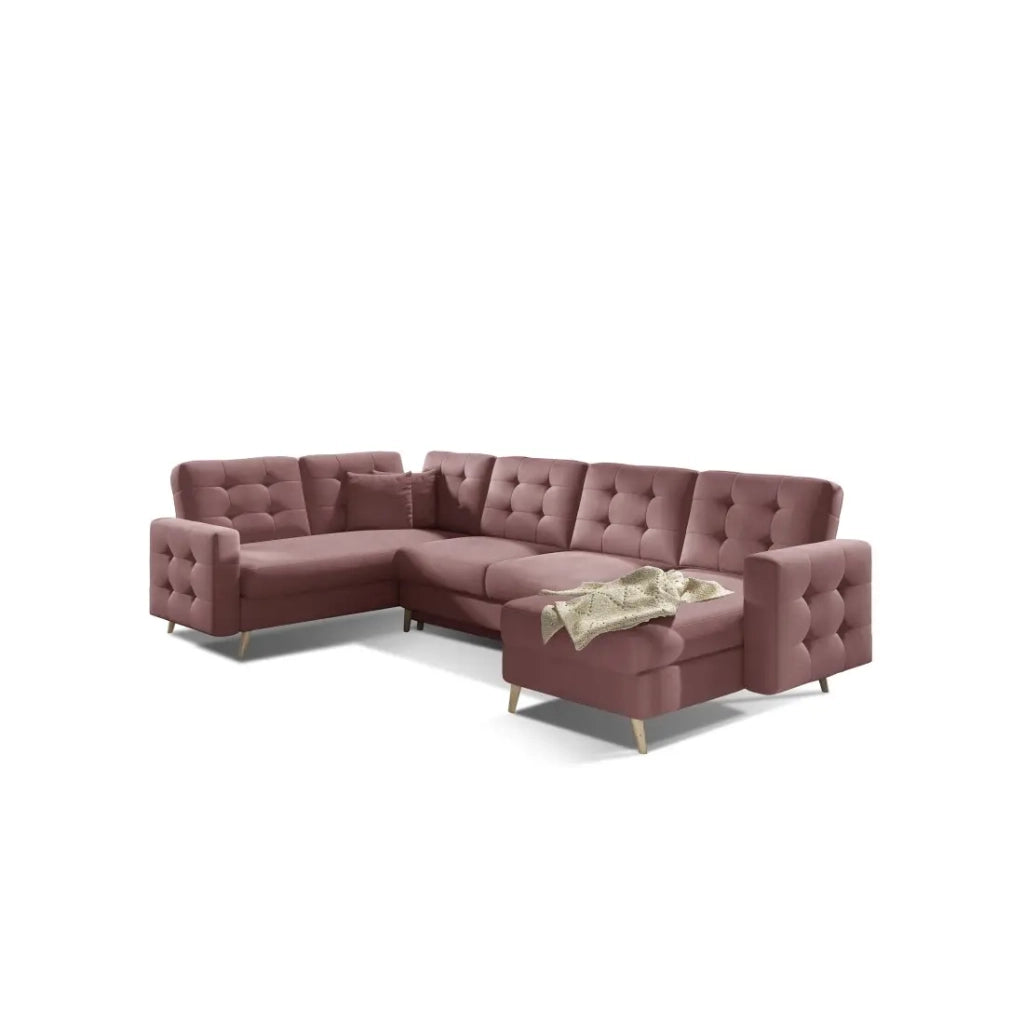 Divano angolare panoramico convertibile HASGARD U 326x202 cm rosa velluto