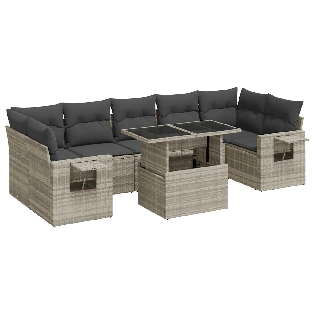 Set Divano da Giardino 8pz con Cuscini Grigio Chiaro Polyrattan 3326443
