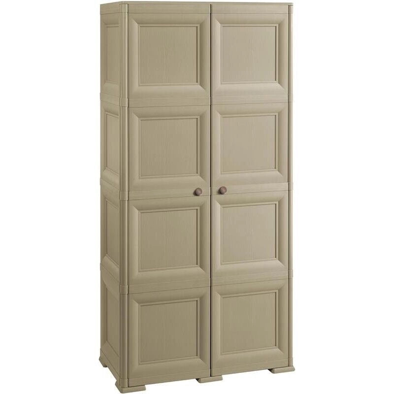 ARMADIO 2 ANTE TAUPE 79X43X164 CM CON 8 SCOMPARTI – MOBILE ALTO ORGANIZZAZIONE CASA PER INGRESSO, LAVANDERIA E ZONA GIORNO