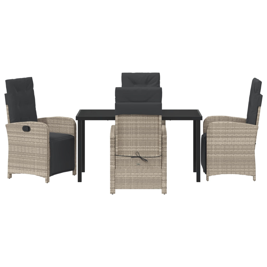 Set da pranzo da giardino  5 pezzi con cuscini in polyrattan grigio chiaro
