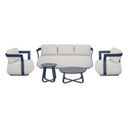 Salotto Monaco Alluminio Blu Cuscini Alti Bianchi Moia
