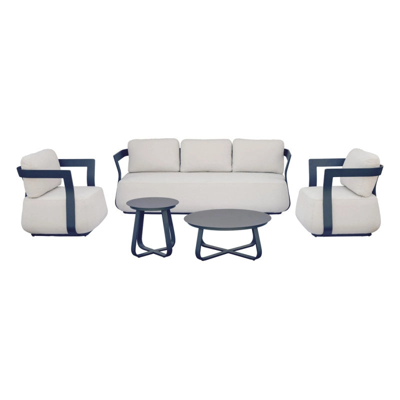 Salotto Monaco Alluminio Blu Cuscini Alti Bianchi Moia