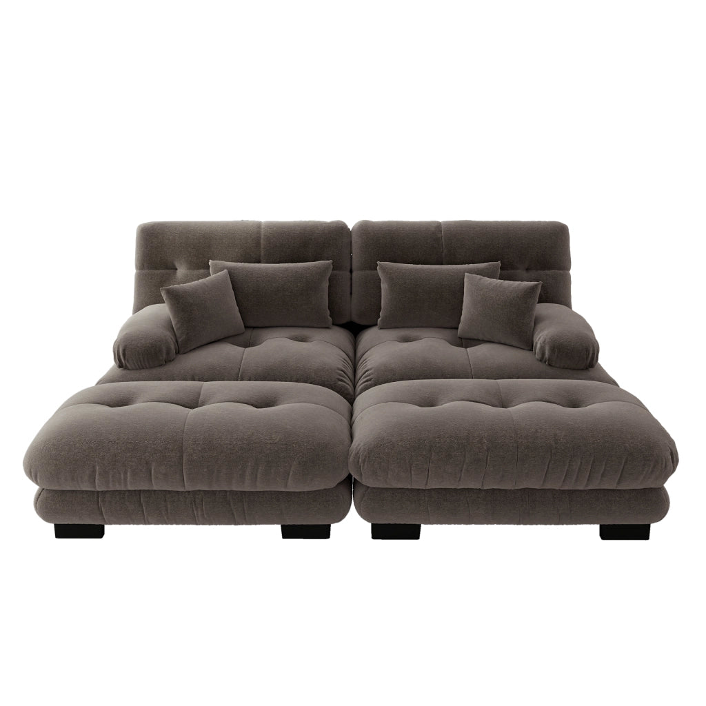 Divano Angolare Chenille 2 Posti con Ottomans e Cuscini ¨C Xylo ¨C Marrone