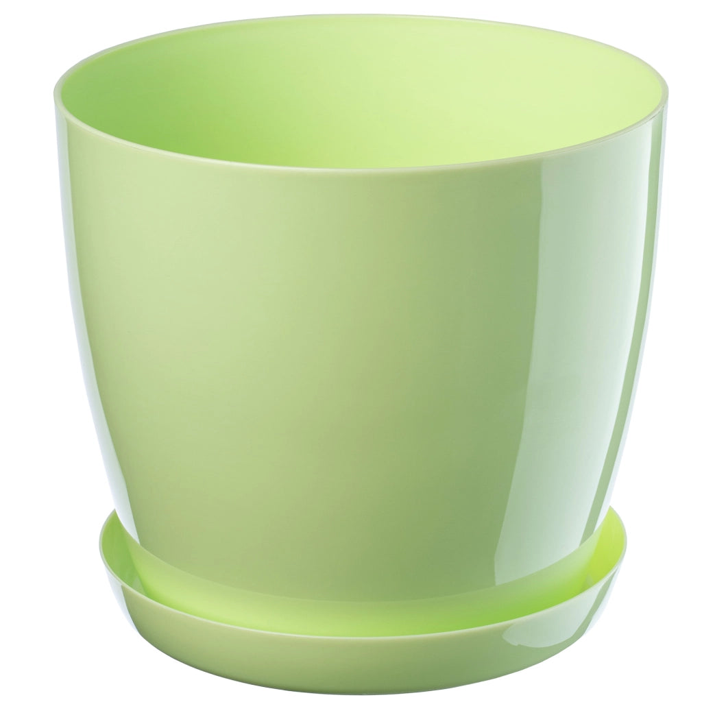 Vaso da fiori KADAX con sottovaso e coperchio in plastica, 28 cm, verde, per fiori. Kadax
