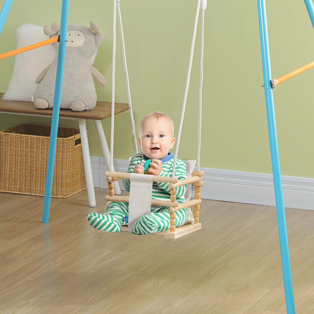 Altalena Bambini in Legno e Cotone con Cuscino Regolabile ¨C zephmum ¨C 30x30x110-180 cm