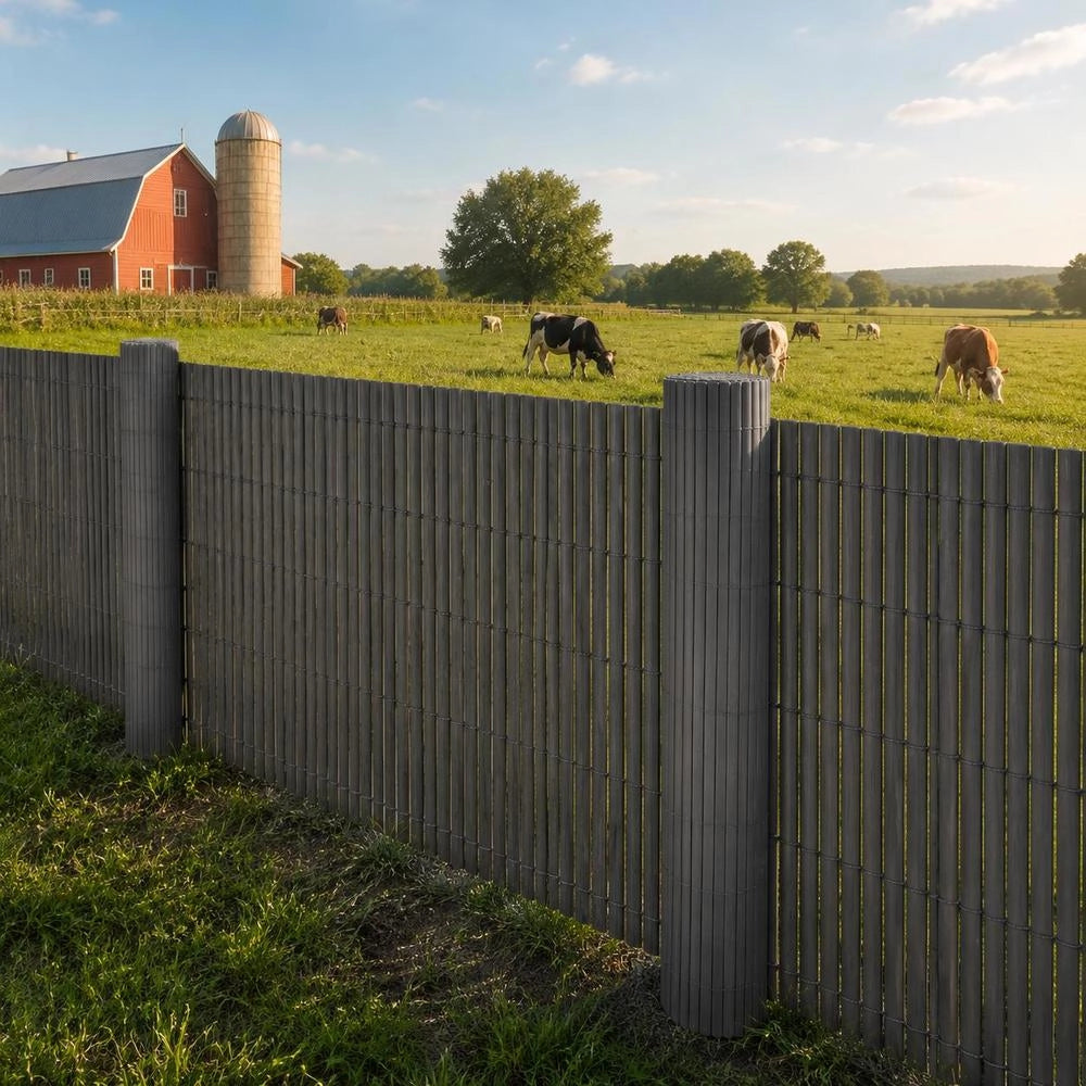 Double-sided PVC Garden Fence, 90 X 300 Cm, Grey