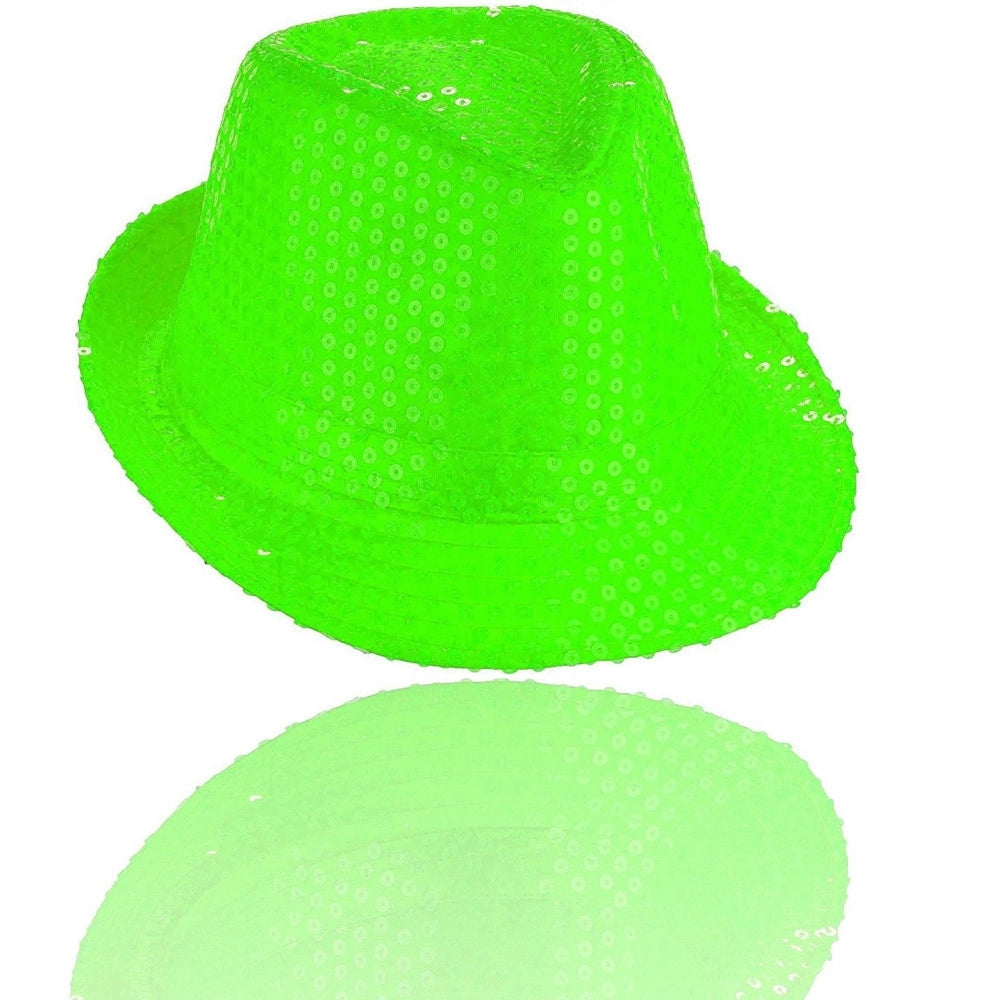 Trade Shop - Cappello Borsalino Paillettes Verde Fluo Spettacolo Teatro Paillette Uomo Donna -