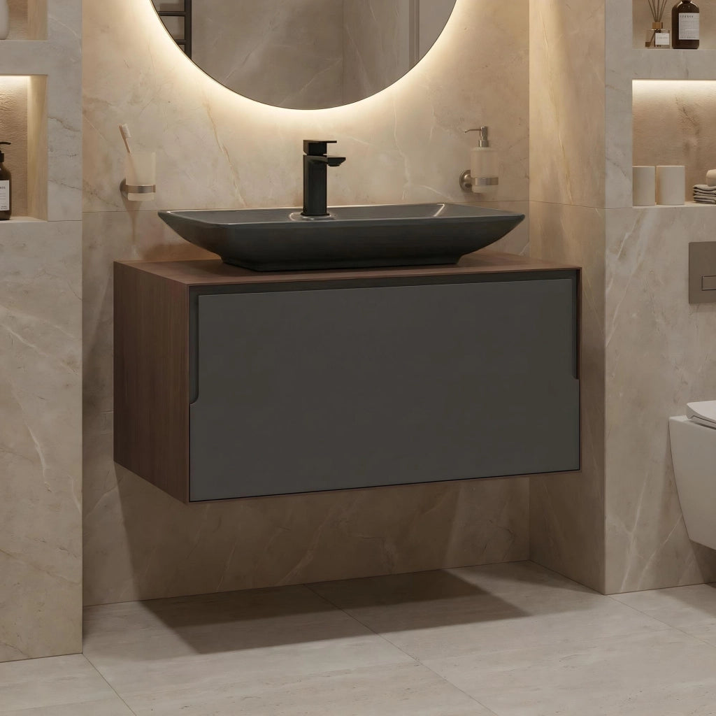 Mobile lavabo "Craft 80" - 80 x 50 x 40 cm - Noce / Antracite