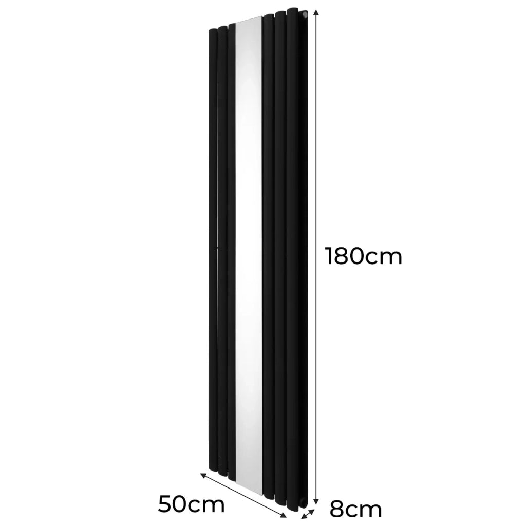 Radiatore Ovale a Specchio a Doppia Colonna Verticale Nero 1800mm x 500mm