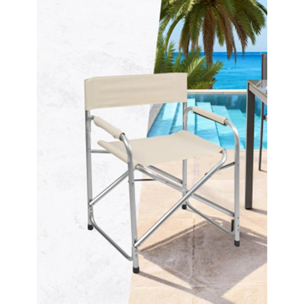 Trade Shop - Sedia Regista Beige Pieghevole In Ferro Per Campeggio Mare Spiaggia Giardino 285008 -