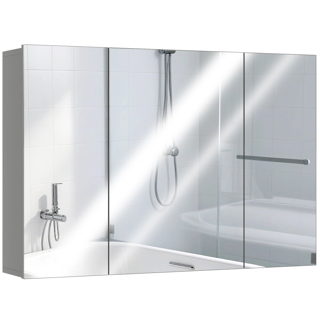 Armadio a muro per bagno con 3 ante specchio e ripiani regolabili ¨C Zephmum ¨C MDF grigio 90x60x15 cm