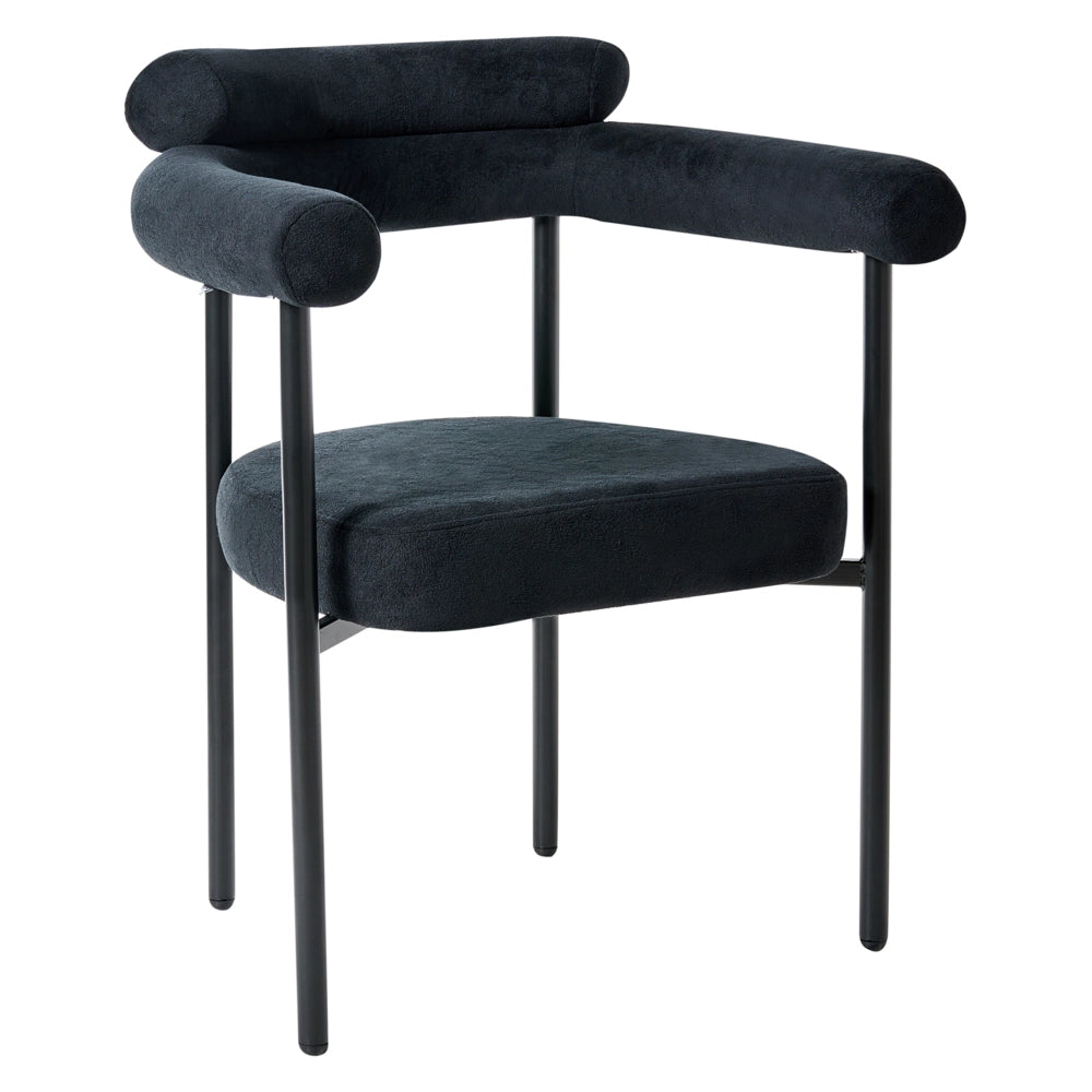 Set di 2 sedie da pranzo Nero Rivestimento in poliestere  Gambe nere in ferro Schienale arrotondato Mobili da sala da pranzo in stile moderno