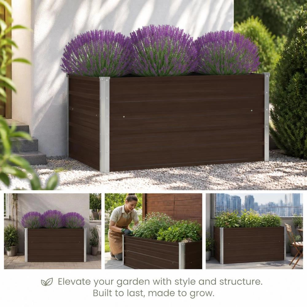 Raised Bed 100 X 100 X 45 Cm Galvanized Steel Brown