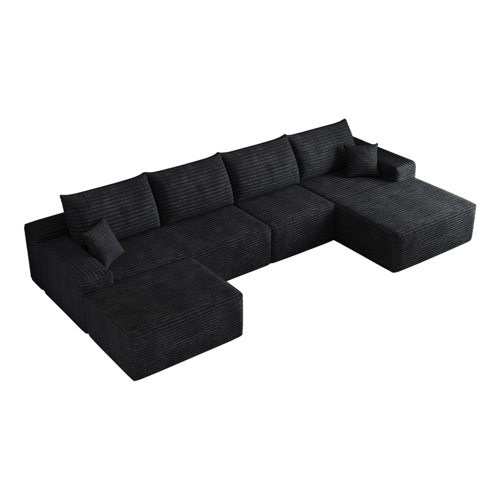 Divano modulare angolare - con chaise longue e seduta profonda - in tessuto a coste nero