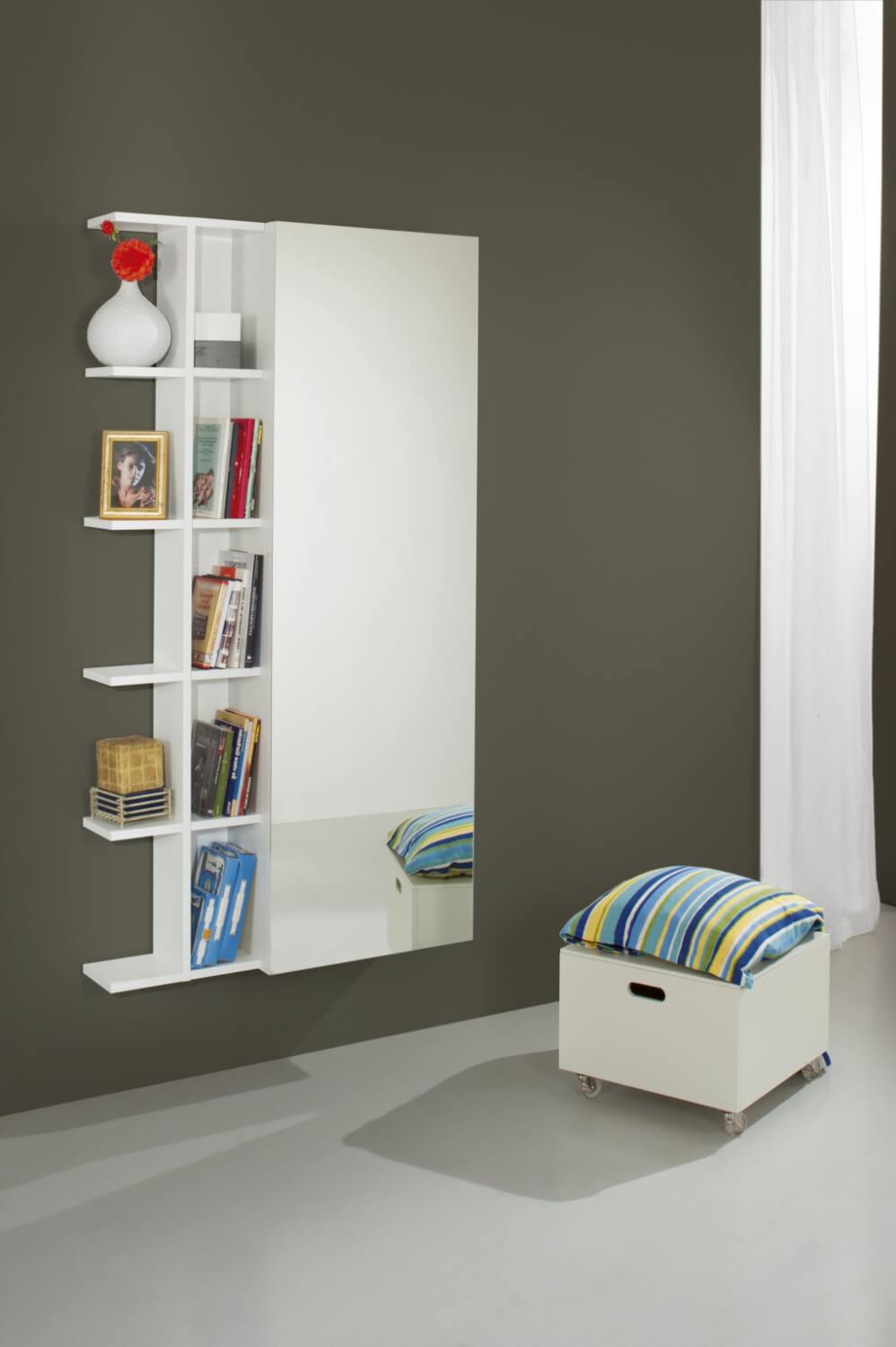 Scarpiera Libreria 5 Ripiani in Melaminico 88,5x25x160cm TFT Sc Bianca Specchio