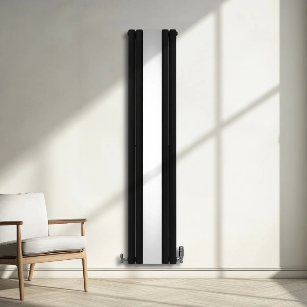 Radiatore Ovale a Specchio a Doppia Colonna Verticale Nero 1800mm x 380mm