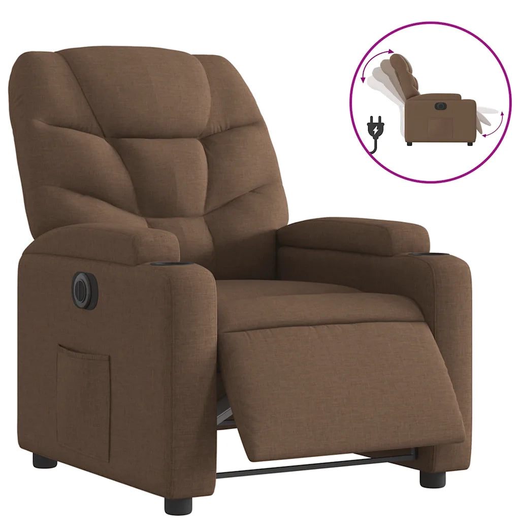 Poltrona | Sedia Relax Elettrica Reclinabile Marrone in Tessuto