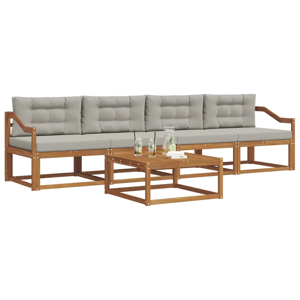 Set di divani da esterno 5 pcs Grigio Naturale e Chiaro