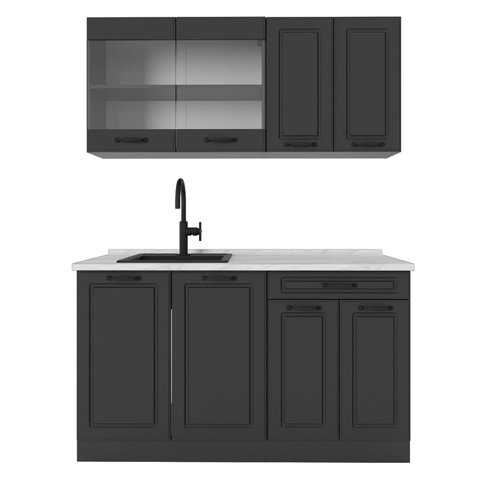 Vicco Cucina monoblocco Casa di campagna antracite/antracite 140 cm , PL Marmo
