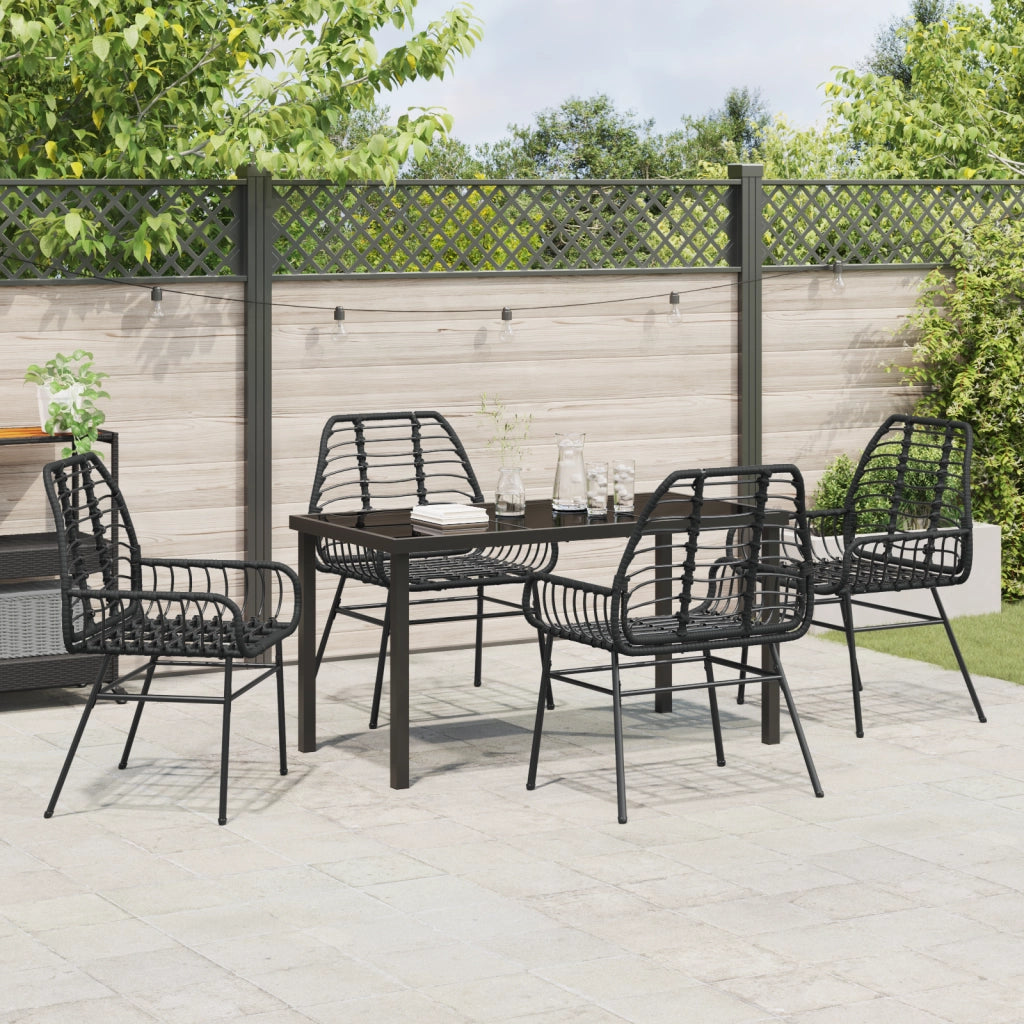 Set da Pranzo da Giardino 5 Pezzi Polyrattan Nera