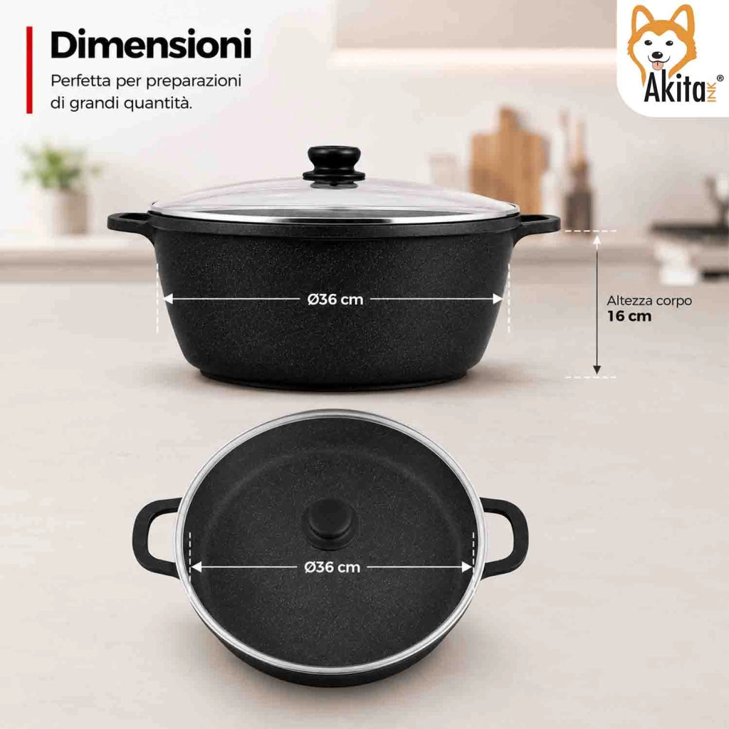 Akitaink Casseruola Alluminio Pressofuso Coperchio in Vetro 36 cm