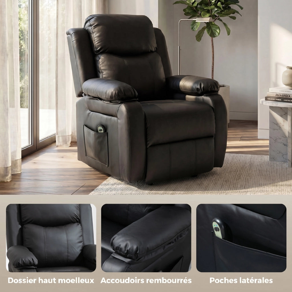 Poltrona Reclinabile Elettrica Massaggiante con Tappetino e Telecomando ¨C Zephmum ¨C Nero 76x90x105cm