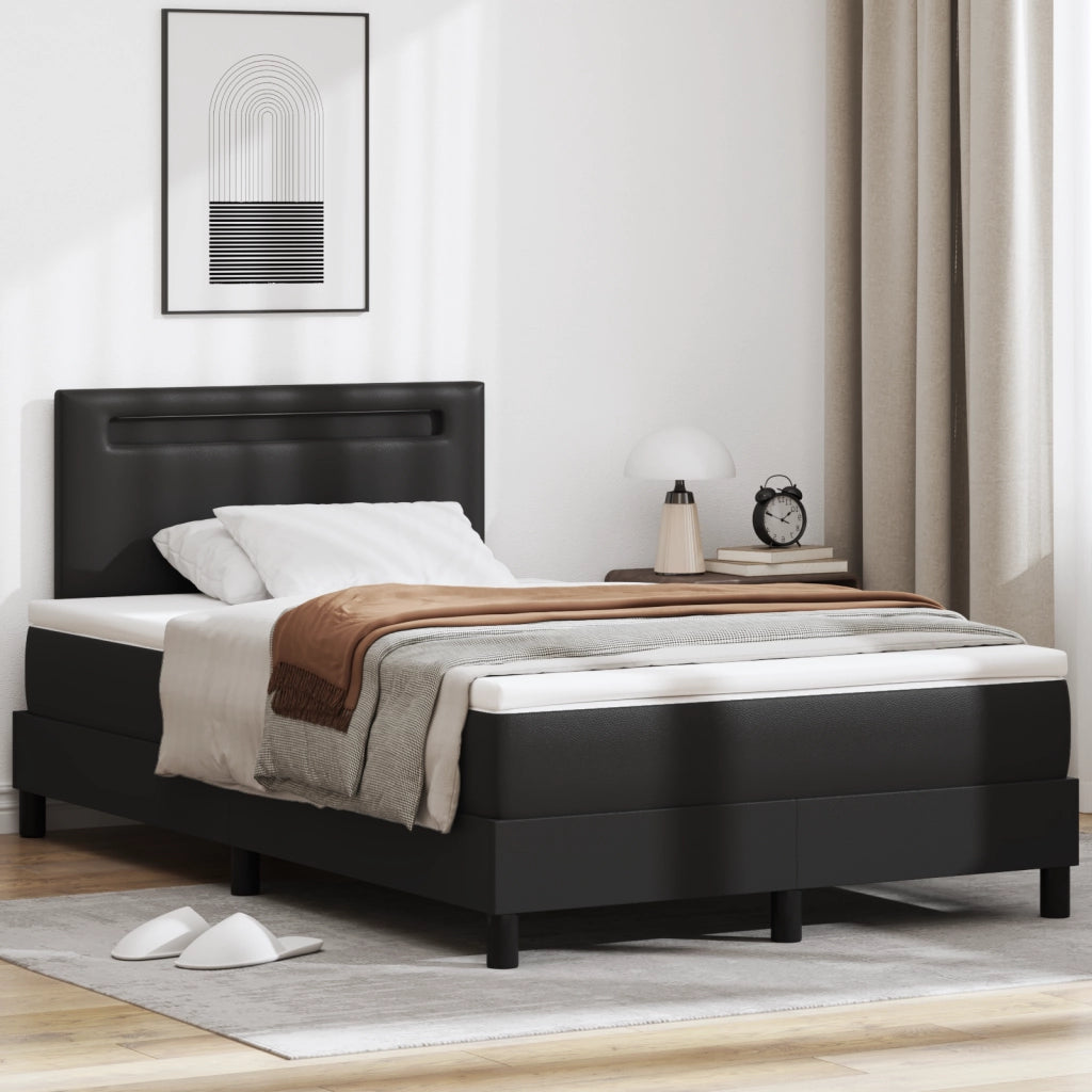 Letto a Molle  con Materasso Nero Matrimoniale Piccolo in Ecopelle