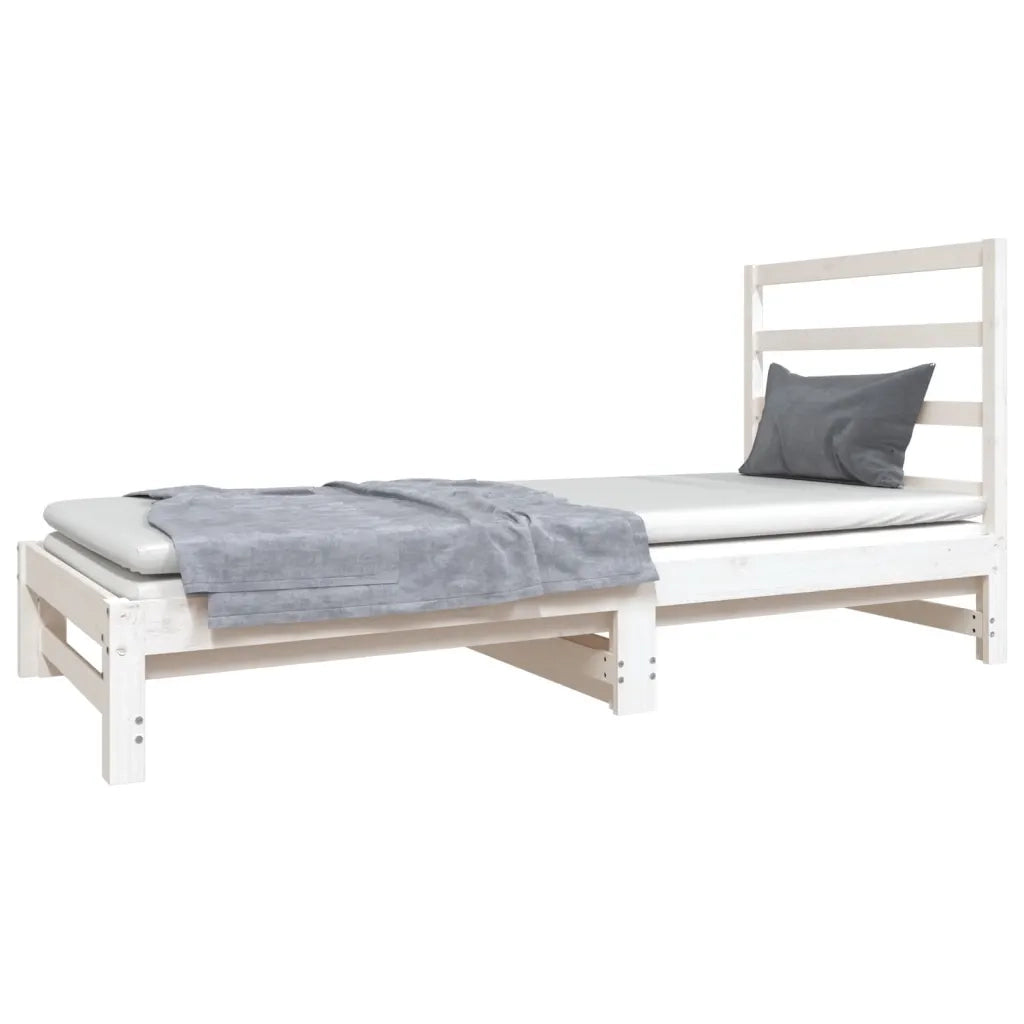 Letto da camera | Dormeuse Estraibile Bianca 2x(90x190) cm Legno Massello di Pino