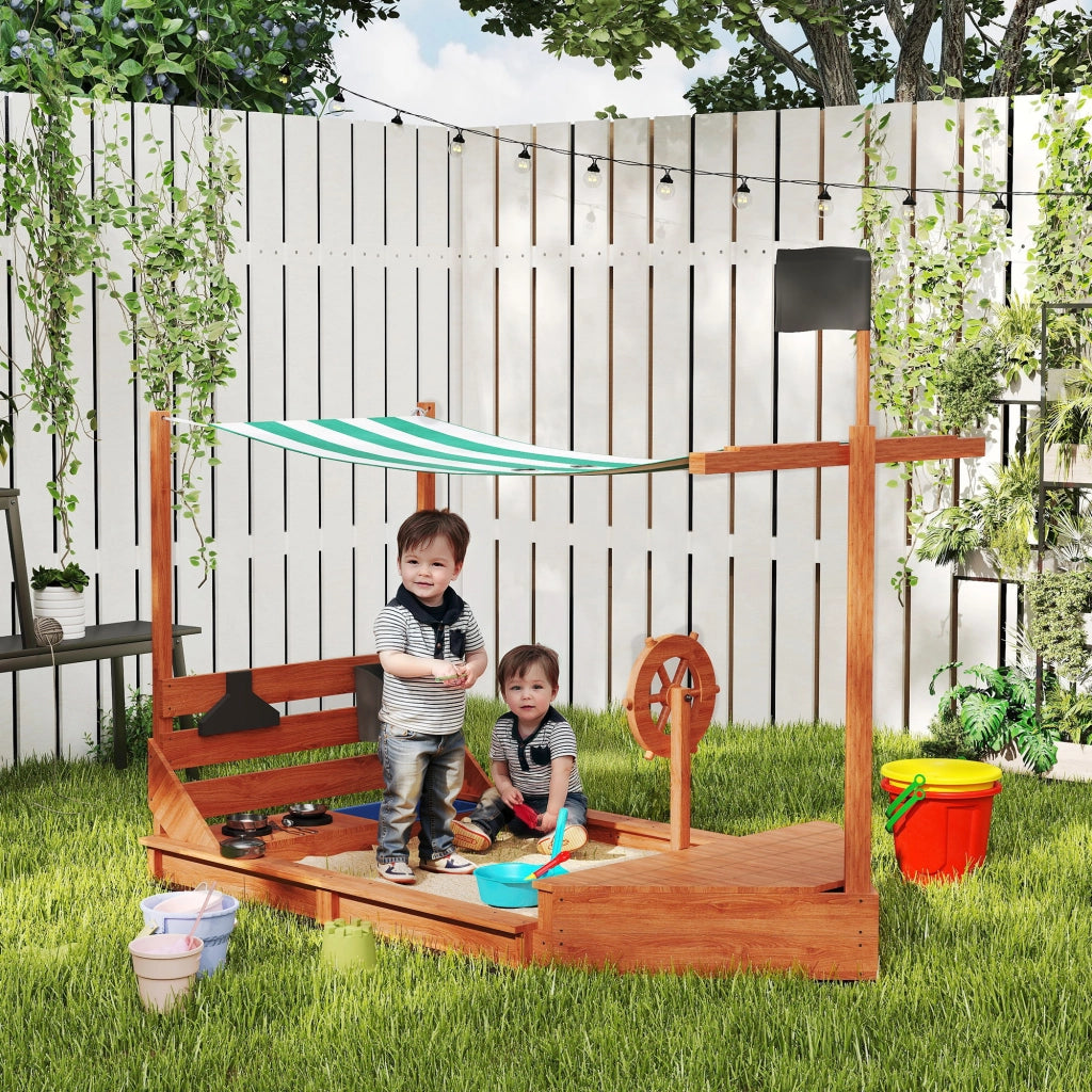 Sandbox Piratenschiff con Cucina Bambini ¨C Minimal ¨C Legno Massello, 180x103x144.5 cm, Verde