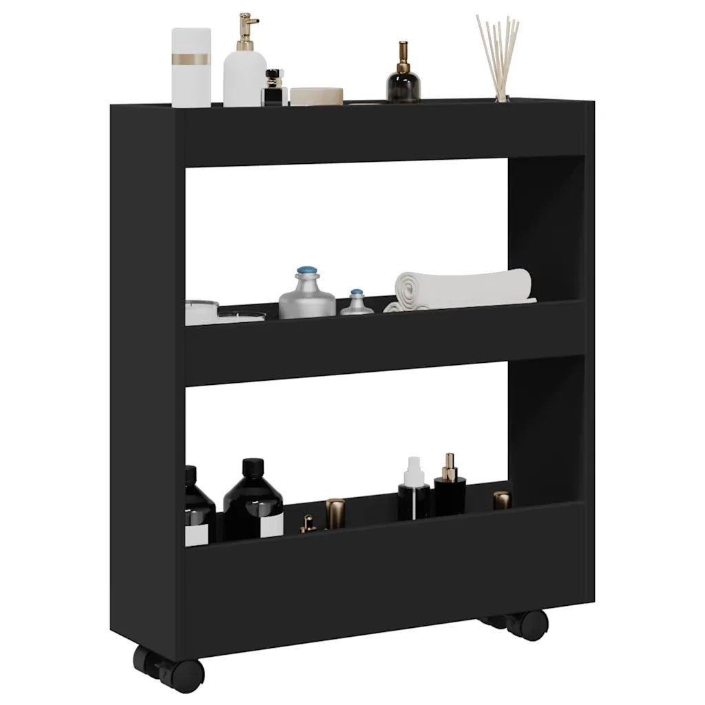 vidaXL Carrello Portaoggetti Stretto a 3 Livelli Nero in Truciolato