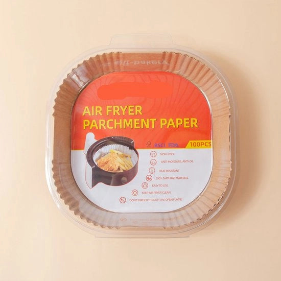 Piatto da forno quadrato per air fryer, 200 fogli, 16x16 cm.
