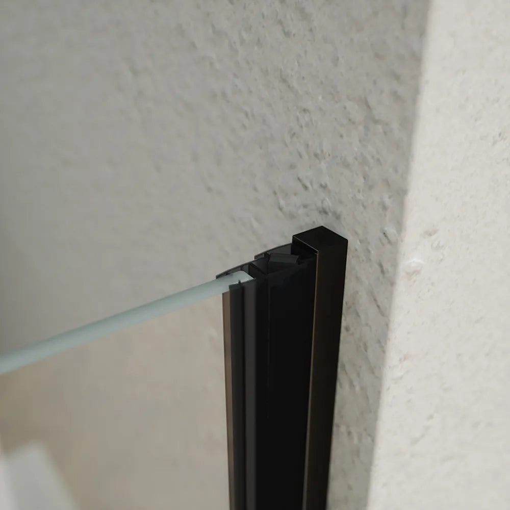 Porta doccia 85cm apertura a battente con profili nero opaco e vetro da 6mm trasparente h195 | Elba