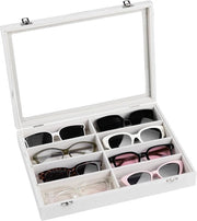 Organizzatore per Occhiali da Sole con 8 Slot e Coperchio Vetrato in Bianco - 30 x 22 cm