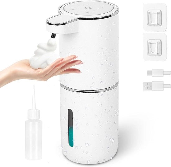 Dispensatore di sapone automatico 380 ml - Sensore infrarosso senza perforazione, Dispensatore di schiuma idropofa con ricarica USB