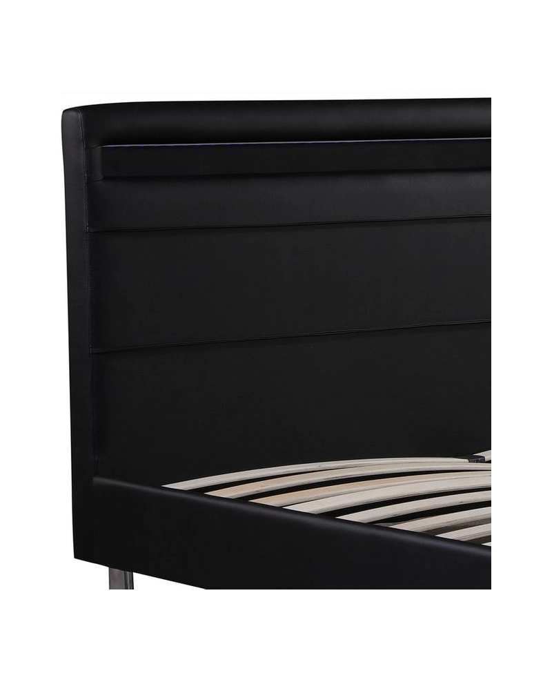 Letto Matrimoniale Moderno Ecopelle Nero, Led 220x174cm